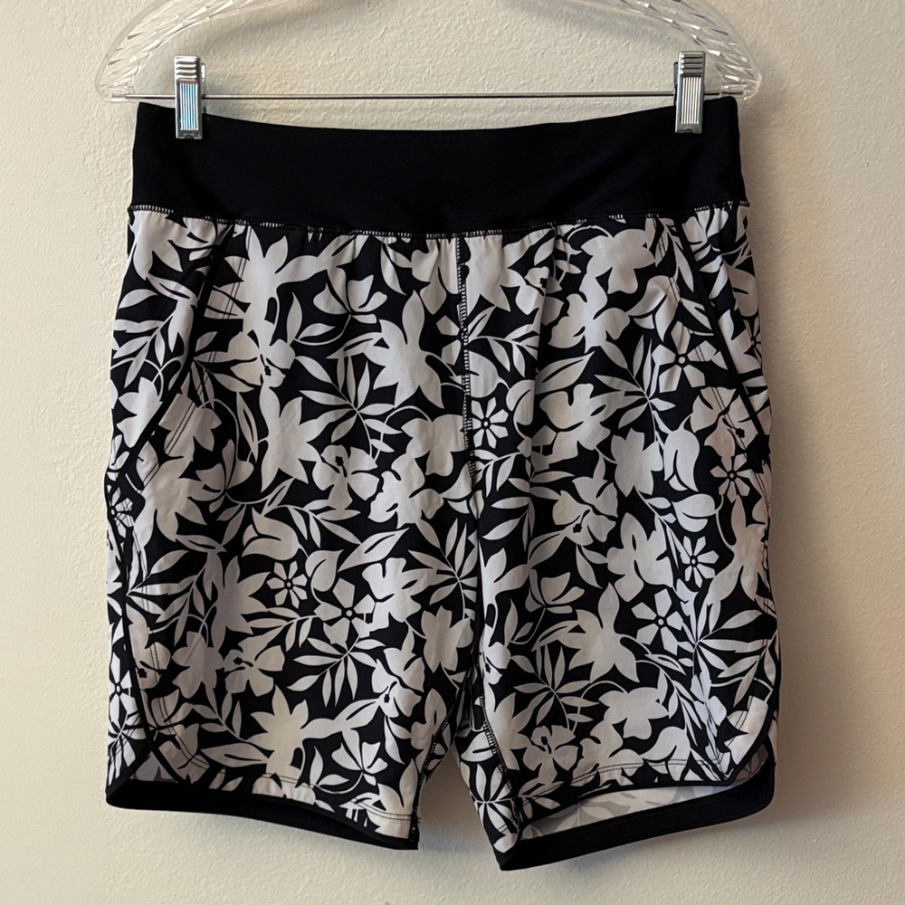 Lands' End Black & White Floral Swim Shorts